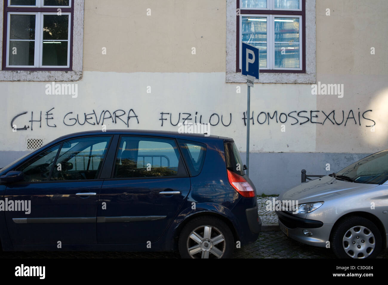 Anti-Communist anti-gay graffiti, Lisbon, Portugal Stock Photo