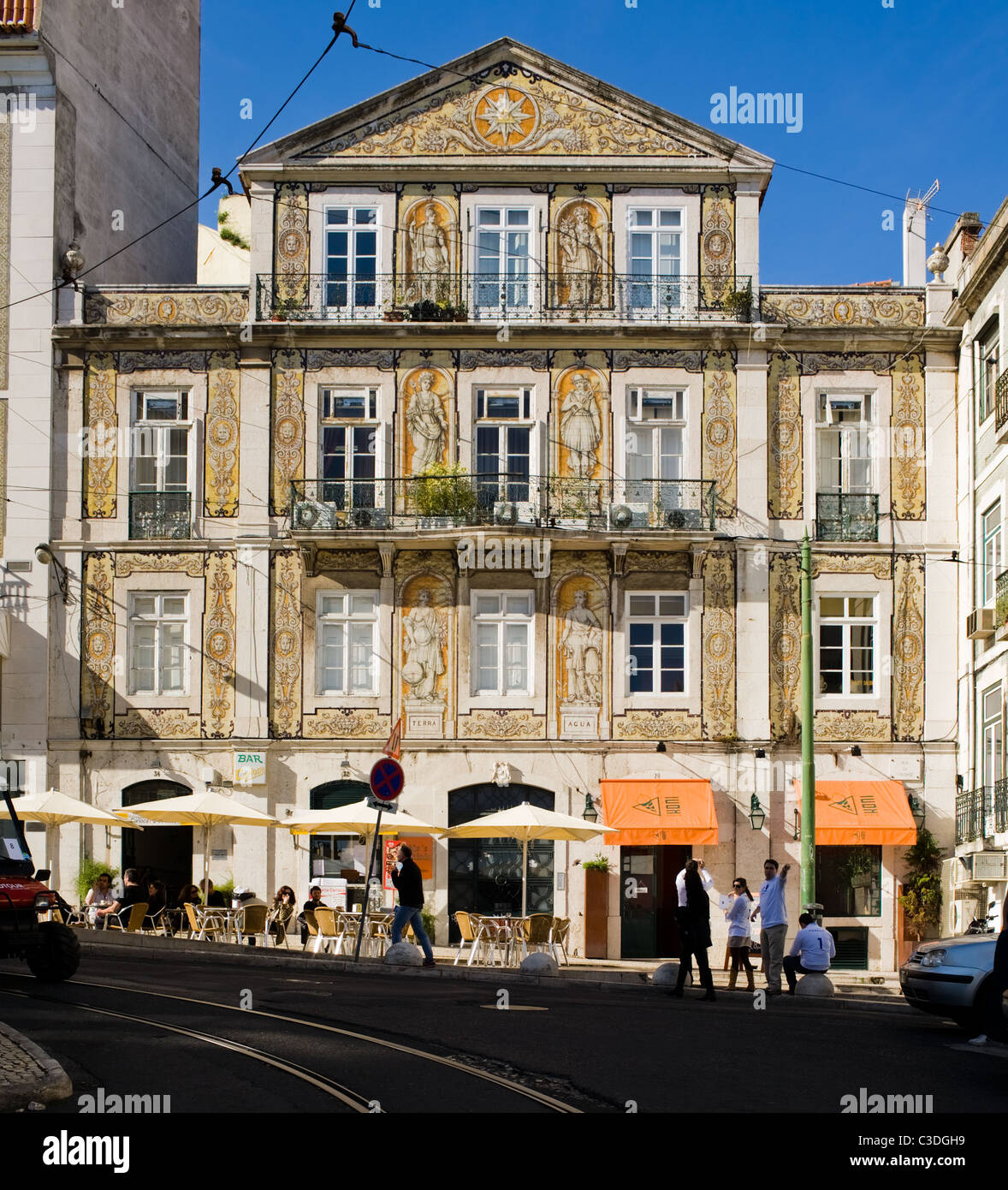 Azulejos (painted tiles) decorating a building in Lisbon, Portugal Stock Photo