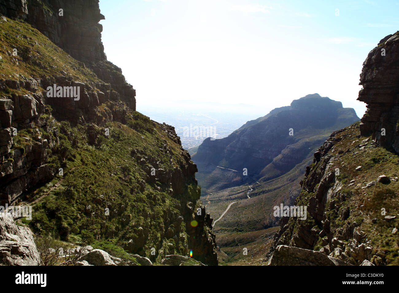 Devil's Peak in the distance, seen from Table Mountain, Cape Town, South Africa. Stock Photo