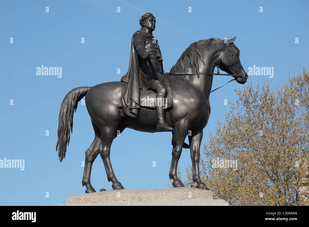 Statue of King George IV on horseback on a plinth in Trafalgar Square, London, UK. Stock Photo