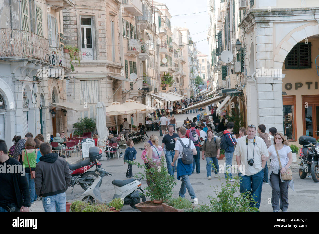 Corfu, Greece. October. Corfu Town from The Liston on the right Stock
