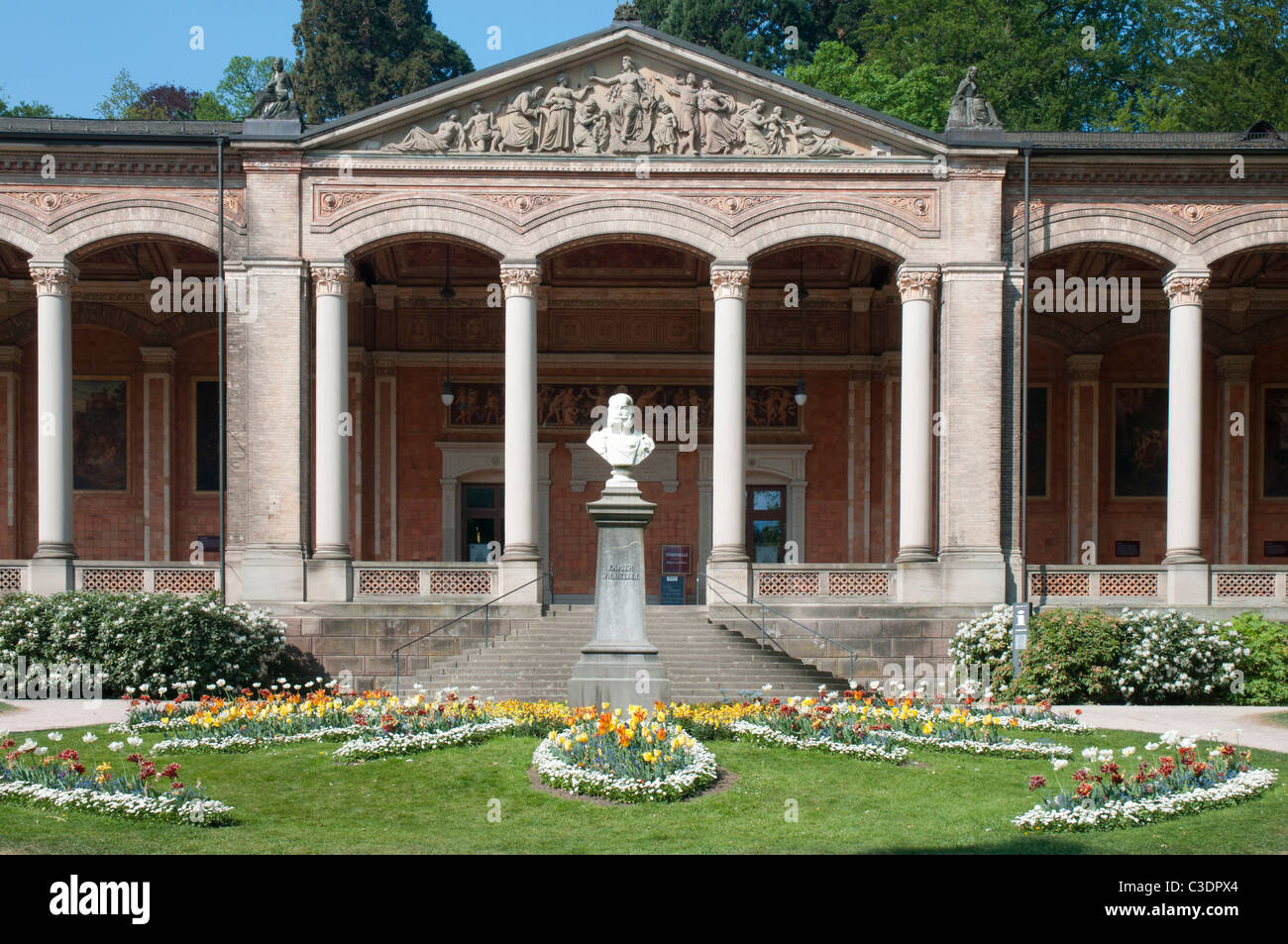 Trinhalle Baden-Baden, colomnade with pillars and murals, Black Forest, Baden-Wuerttemberg, Germany Stock Photo