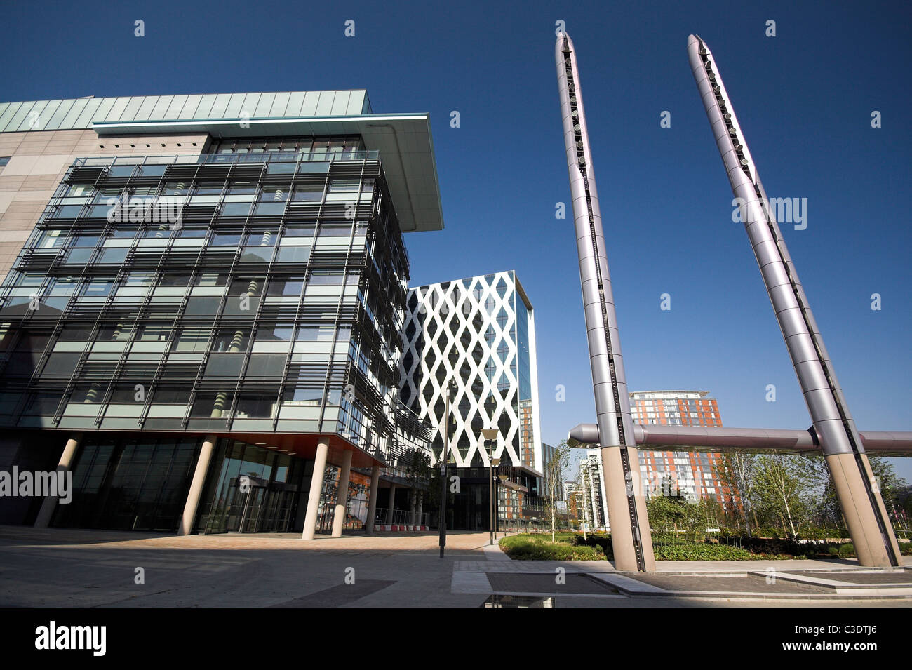 Lighting columns in the piazza, Media City, Salford Quays, Manchester
