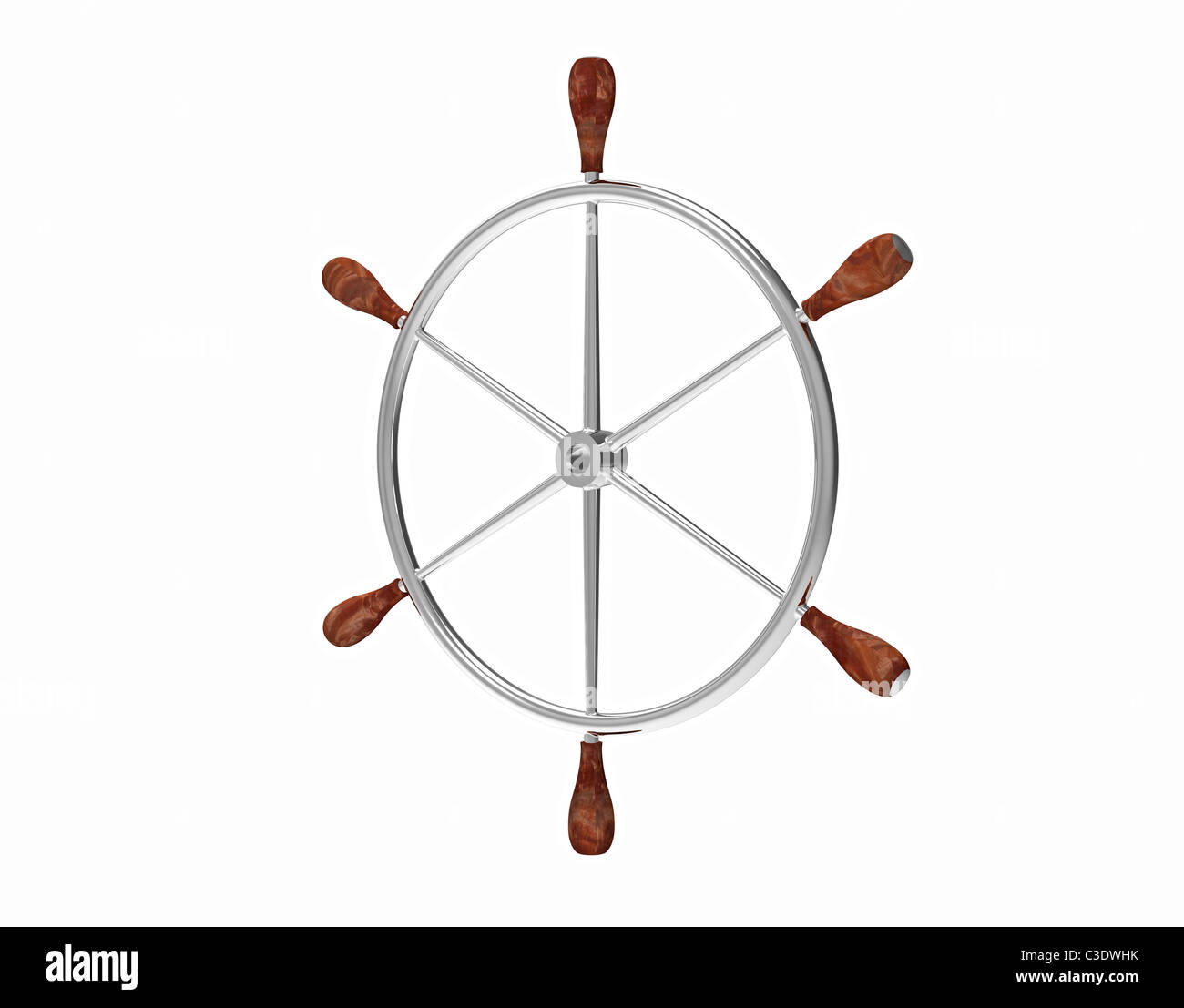Metal ship steering wheel isolated on white 3d render Stock Photo - Alamy