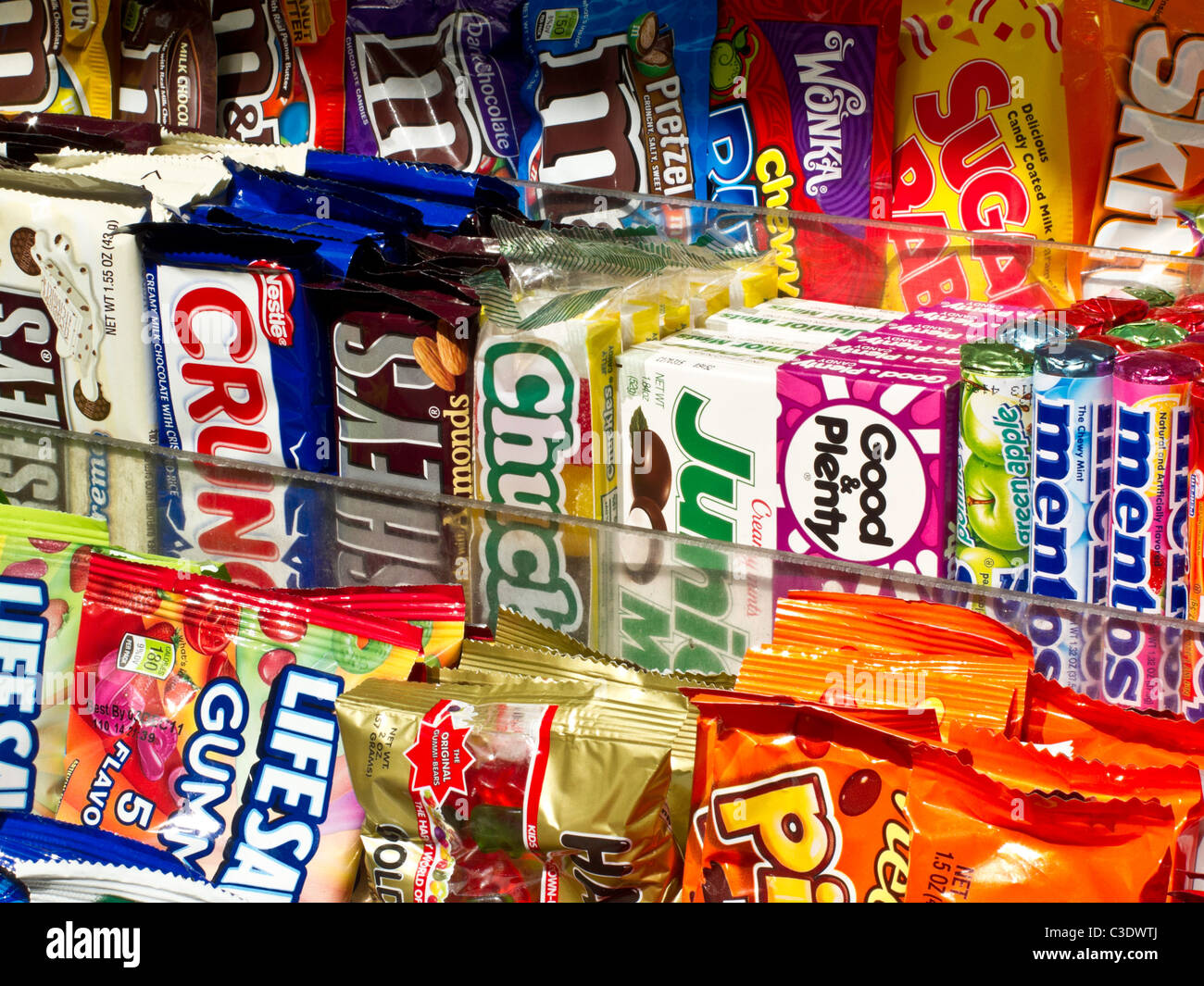 Rows of Candy, Street Vendor Display Stock Photo