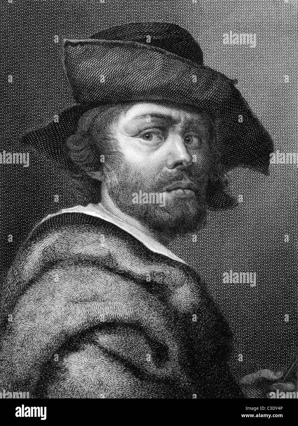 Cristofano Allori (1577-1621) on copper engraving from 1841. Italian baroque portrait painter. Stock Photo