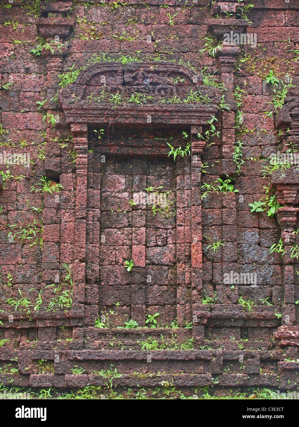 Laterite Stone steps and Entrance wall of Rajarajeswara temple built in hard laterite, kerala, india Stock Photo