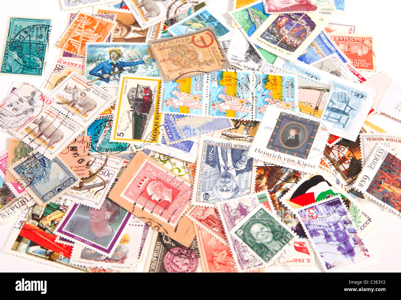 98 International Stamps All Over World Stock Photo 10411636