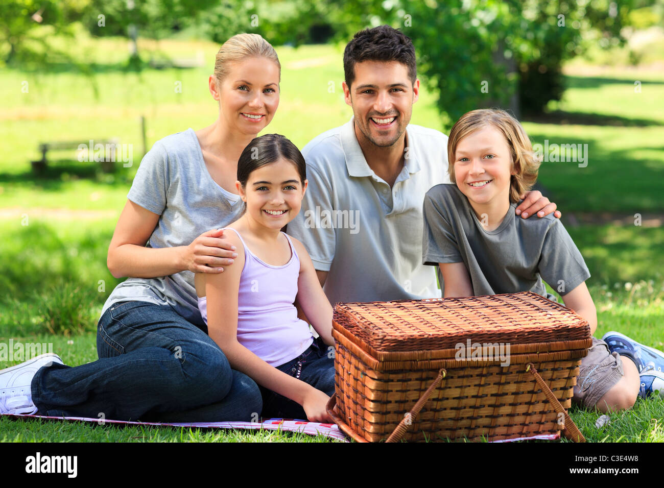 Happy family picnicking in the park Stock Photo - Alamy