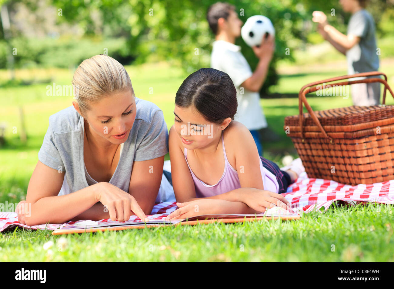 Happy family picnicking in the park Stock Photo - Alamy