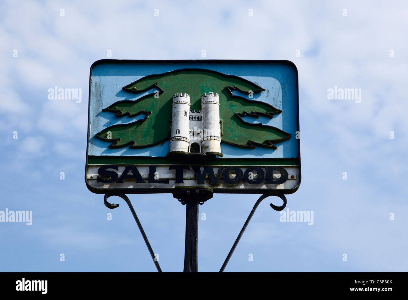 Saltwood village sign Hythe Kent Stock Photo Alamy