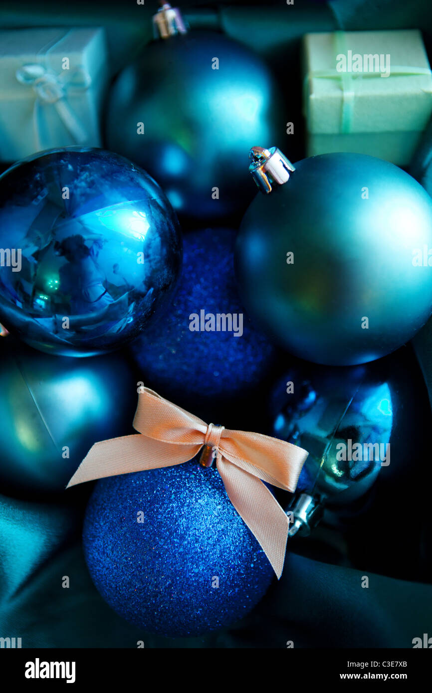 christmas decorations in blue colors Stock Photo Alamy