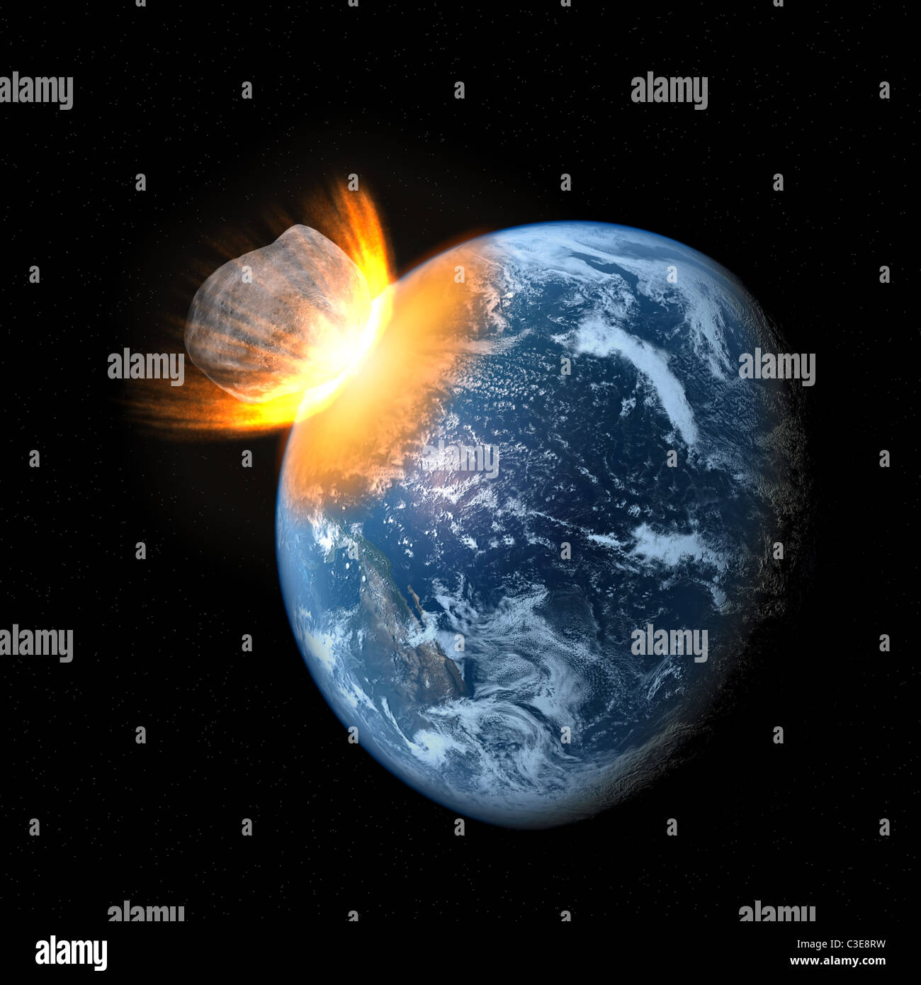 Collision of an asteroid with the Earth Stock Photo