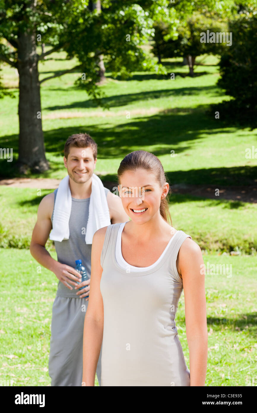 Sporty couple in the park Stock Photo - Alamy