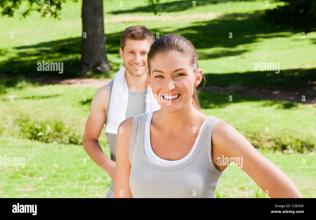 Sporty couple in the park Stock Photo - Alamy