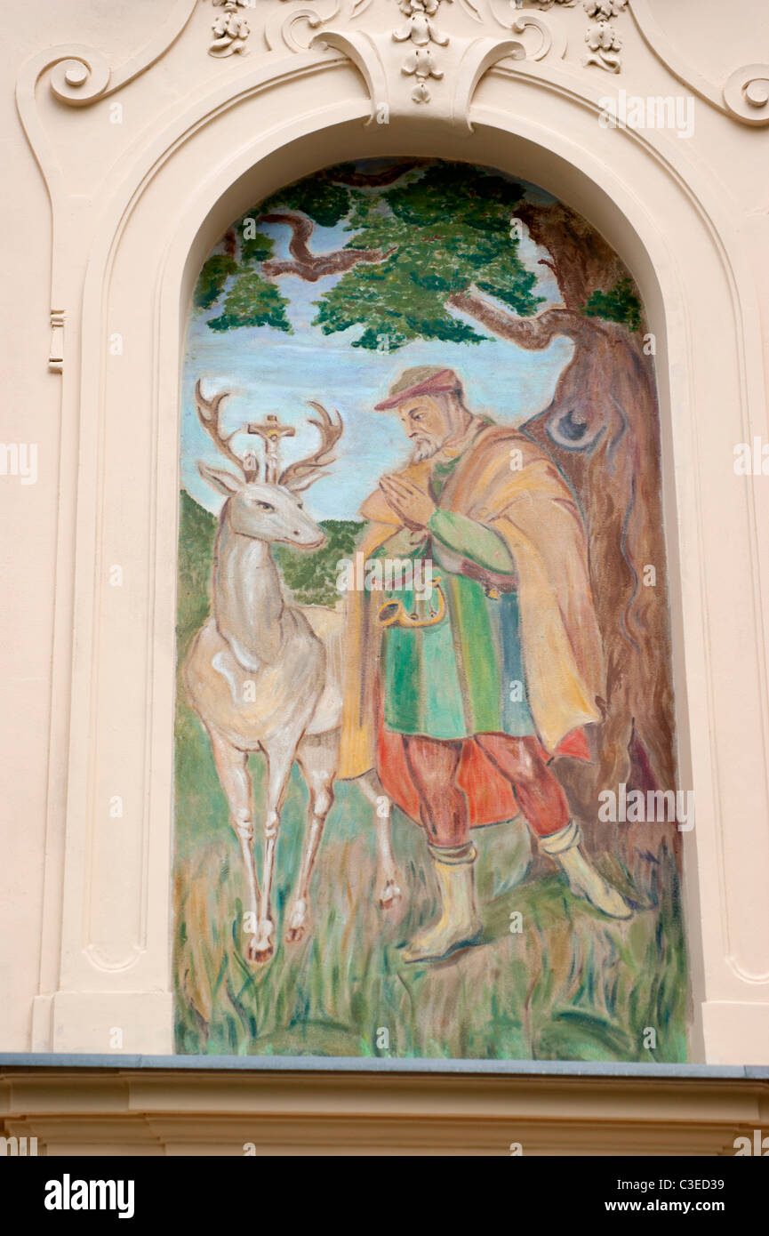 Mural on wall palace Habsburg, castle park in Zywiec, Poland Stock