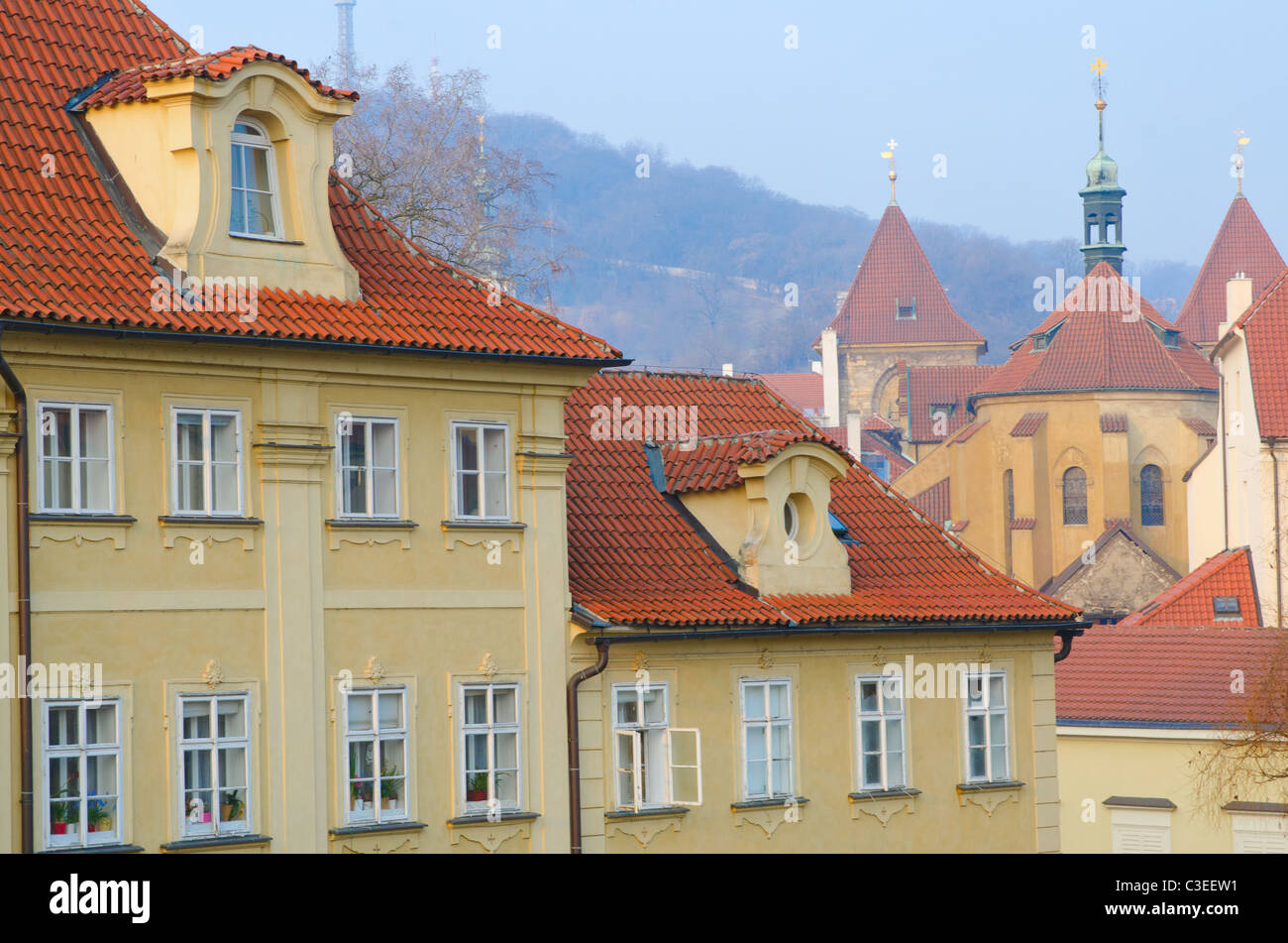 Red tiled roof tops, Small Quarter, Prague, Czech Republic Stock Photo