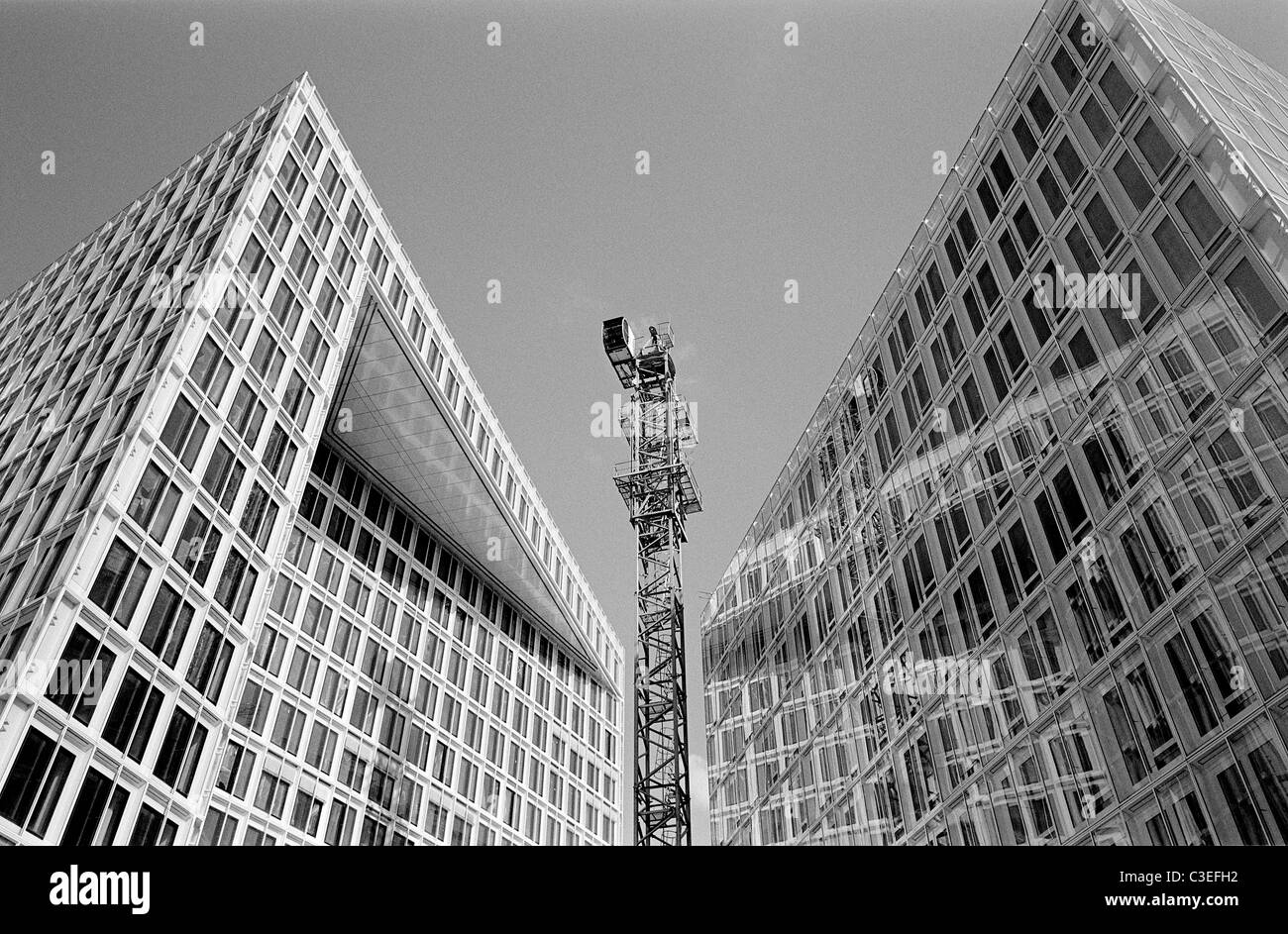 Tower crane being dismantled at the construction site of the new headquarters of Der Spiegel publishing house in Hamburg. Stock Photo