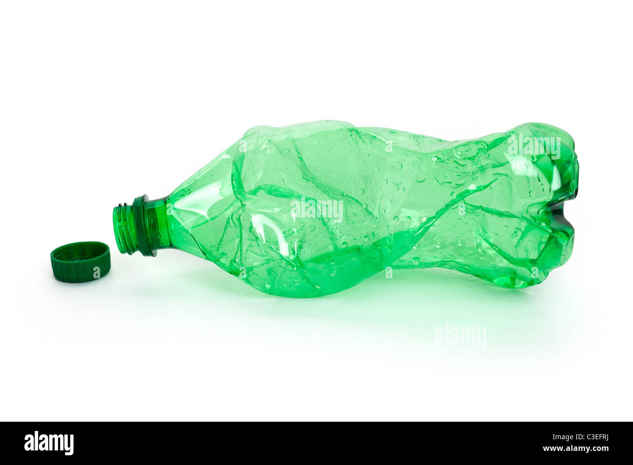 Crushed green Water Bottle close up Stock Photo
