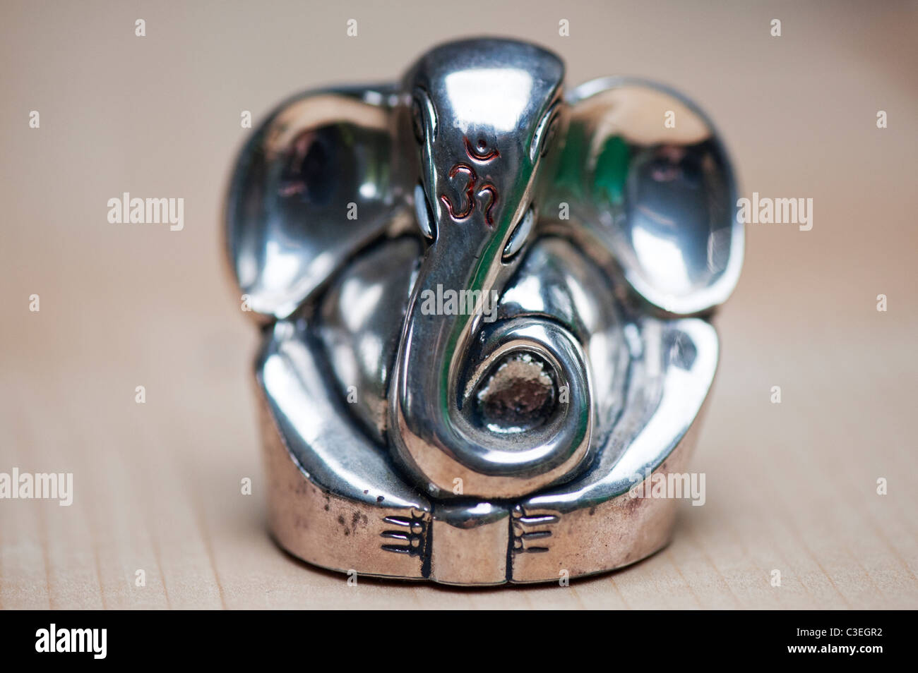 Hindu Elephant God, Lord Ganesha. Silver statue Stock Photo