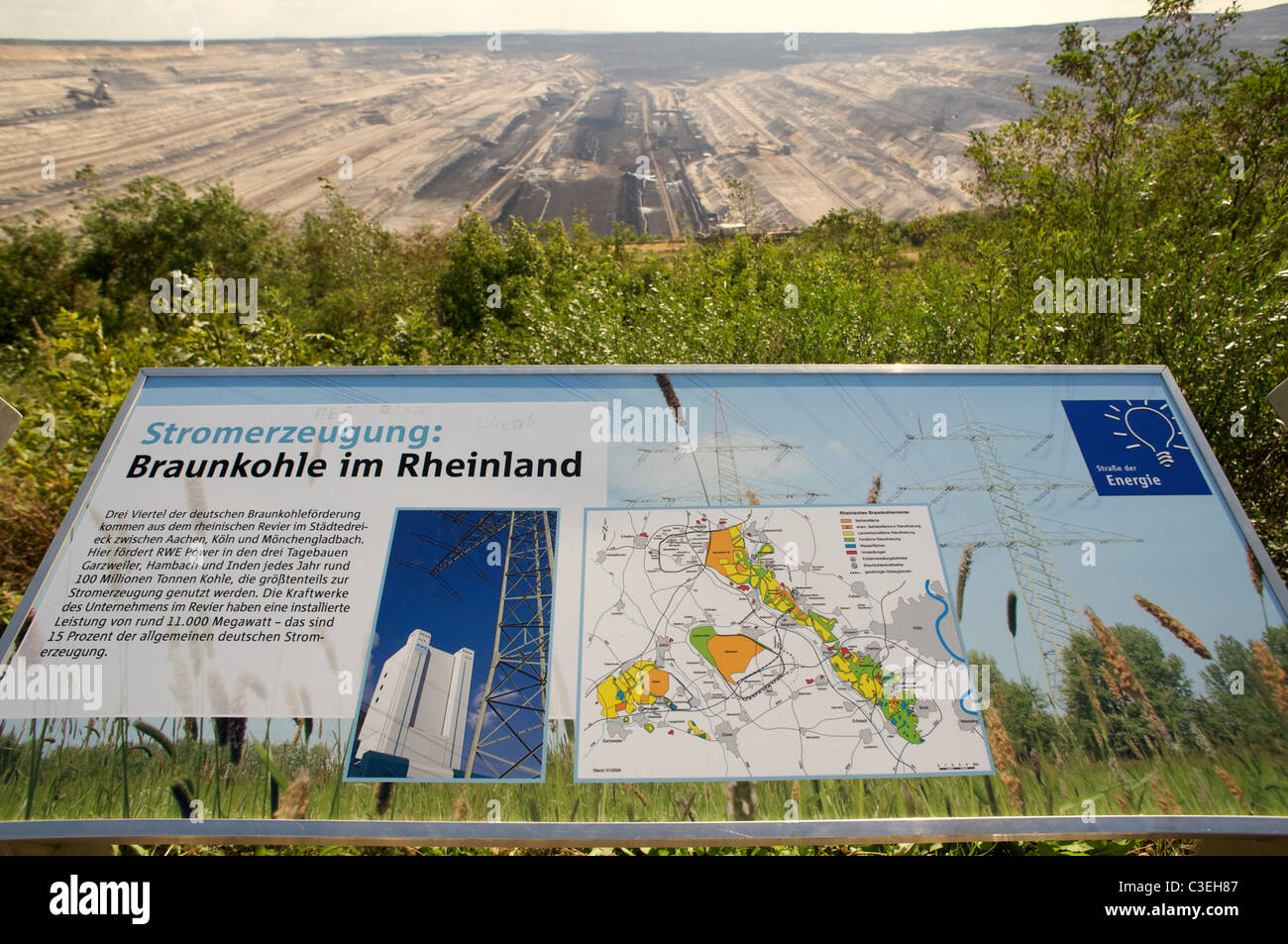 Public information board, open-cast coal mine, Germany. Stock Photo