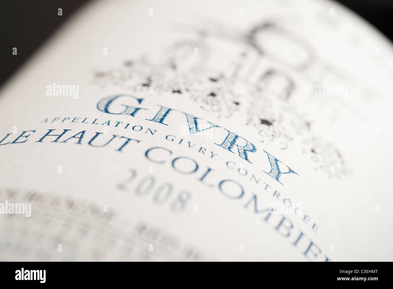 Givry wine bottle label closeup Stock Photo