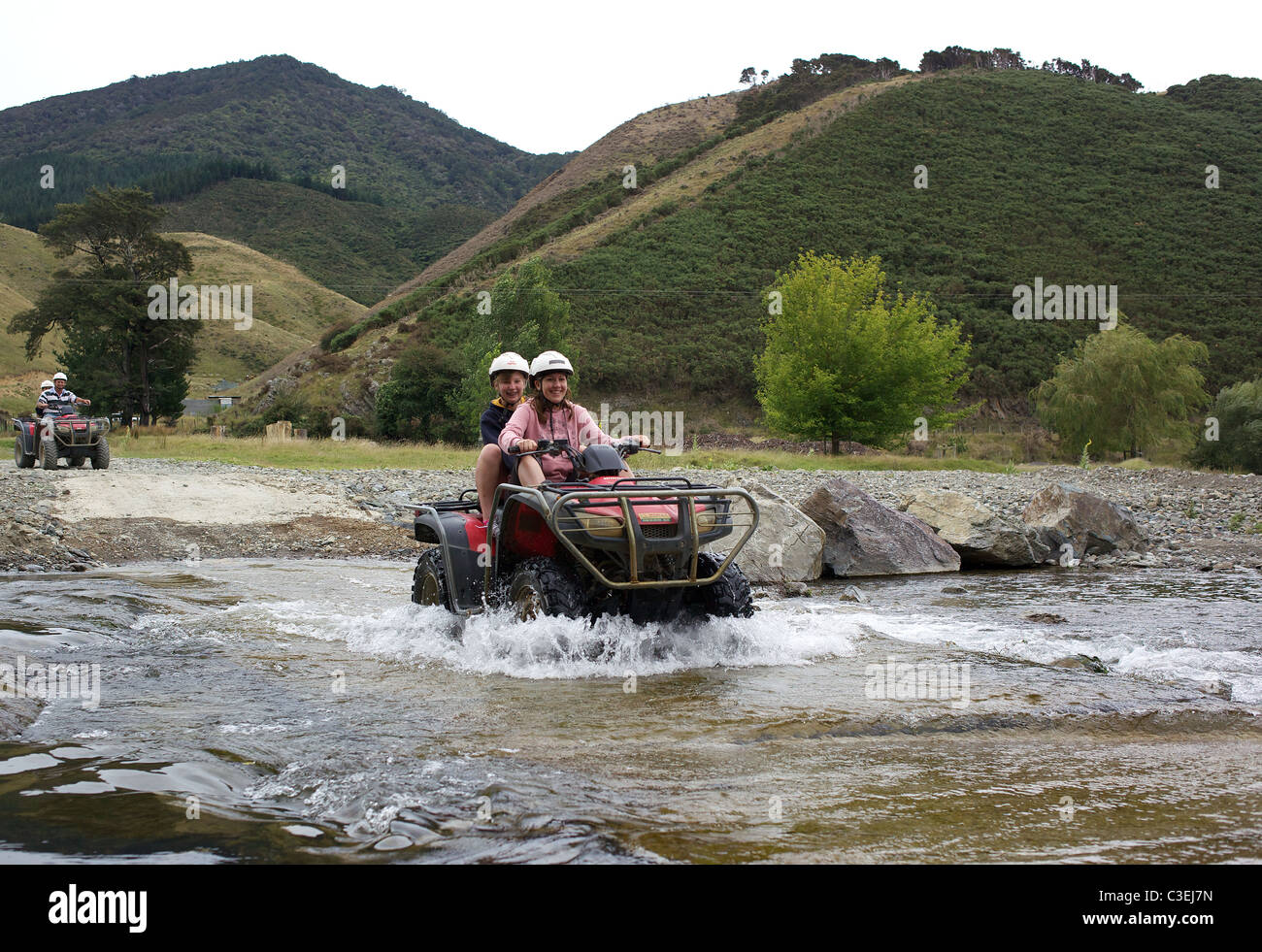 Quad bikers in action on a quad bike course near Taupo with Taupo Quad Bikes. Taupo, North
