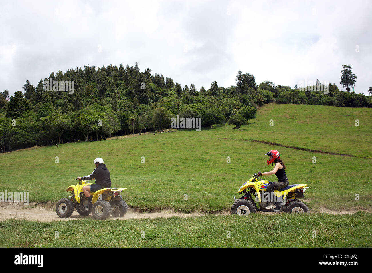 Quad bikers in action on a quad bike course near Taupo with Taupo Quad Bikes. Taupo, North