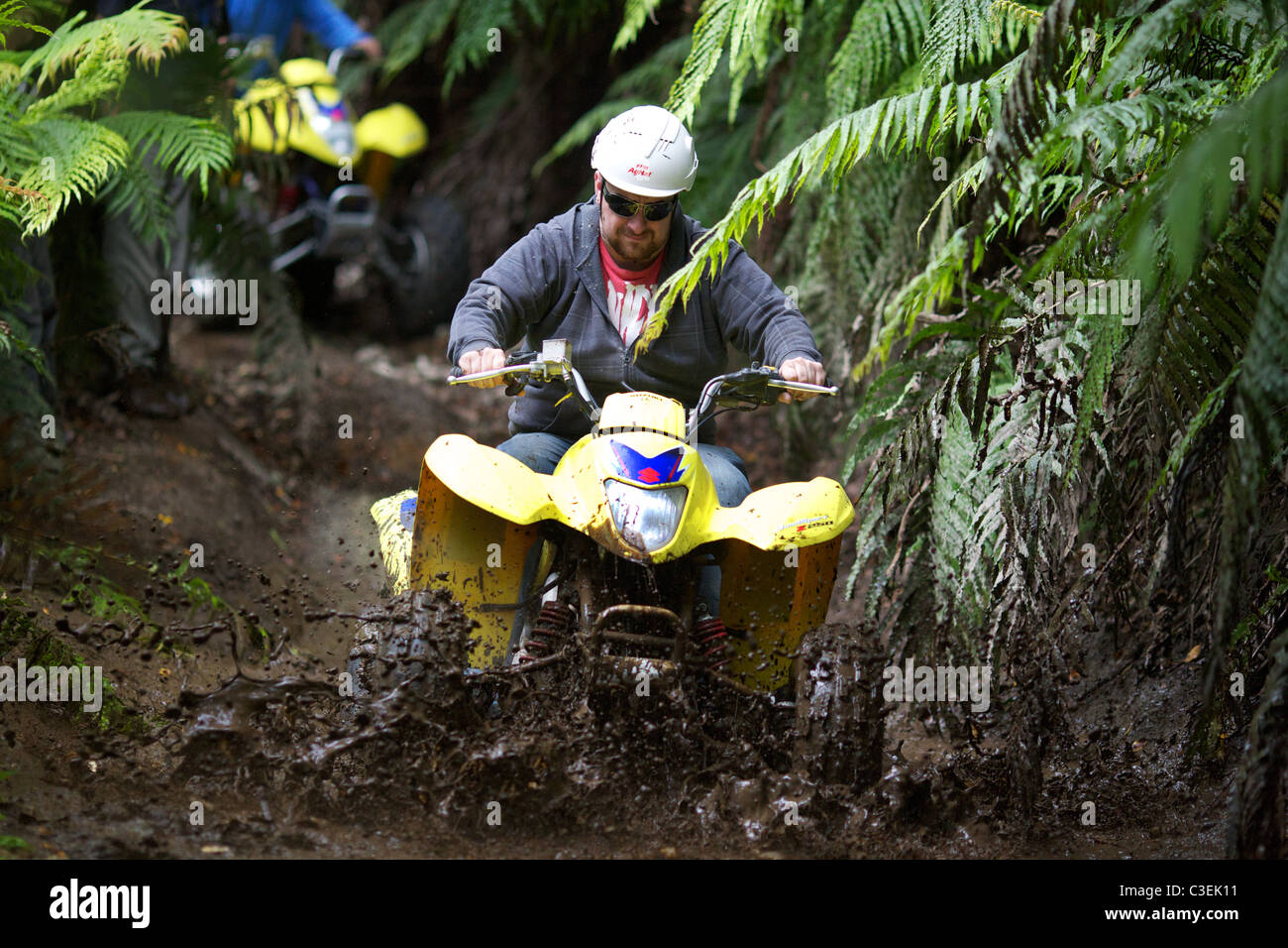 Quad bikers in action on a quad bike course near Taupo with Taupo Quad Bikes. Taupo, North