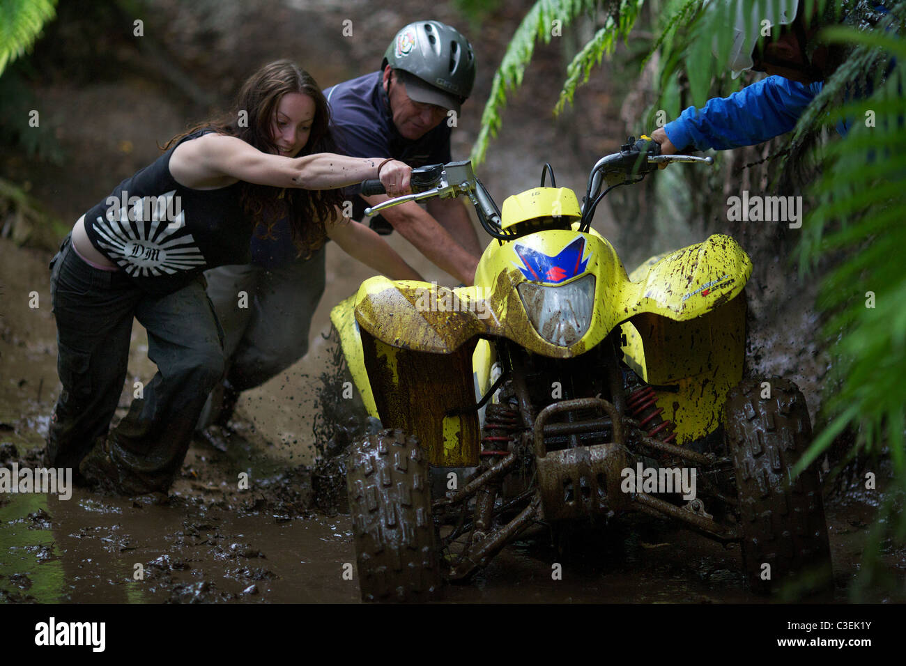 Quad bikers in action on a quad bike course near Taupo with Taupo Quad Bikes. Taupo, North
