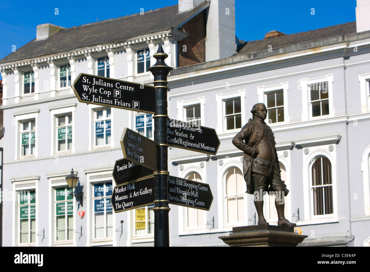 Shrewsbury town centre Close up of oldstyle signpost near The Square