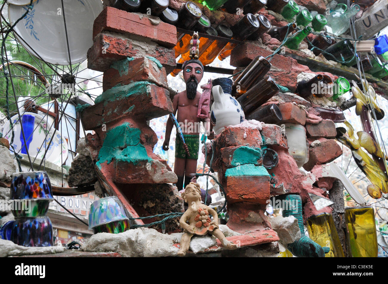 Detail exposition of Magic Gardens with small sculpture of man, Philadelphia, Pennsylvania, PA