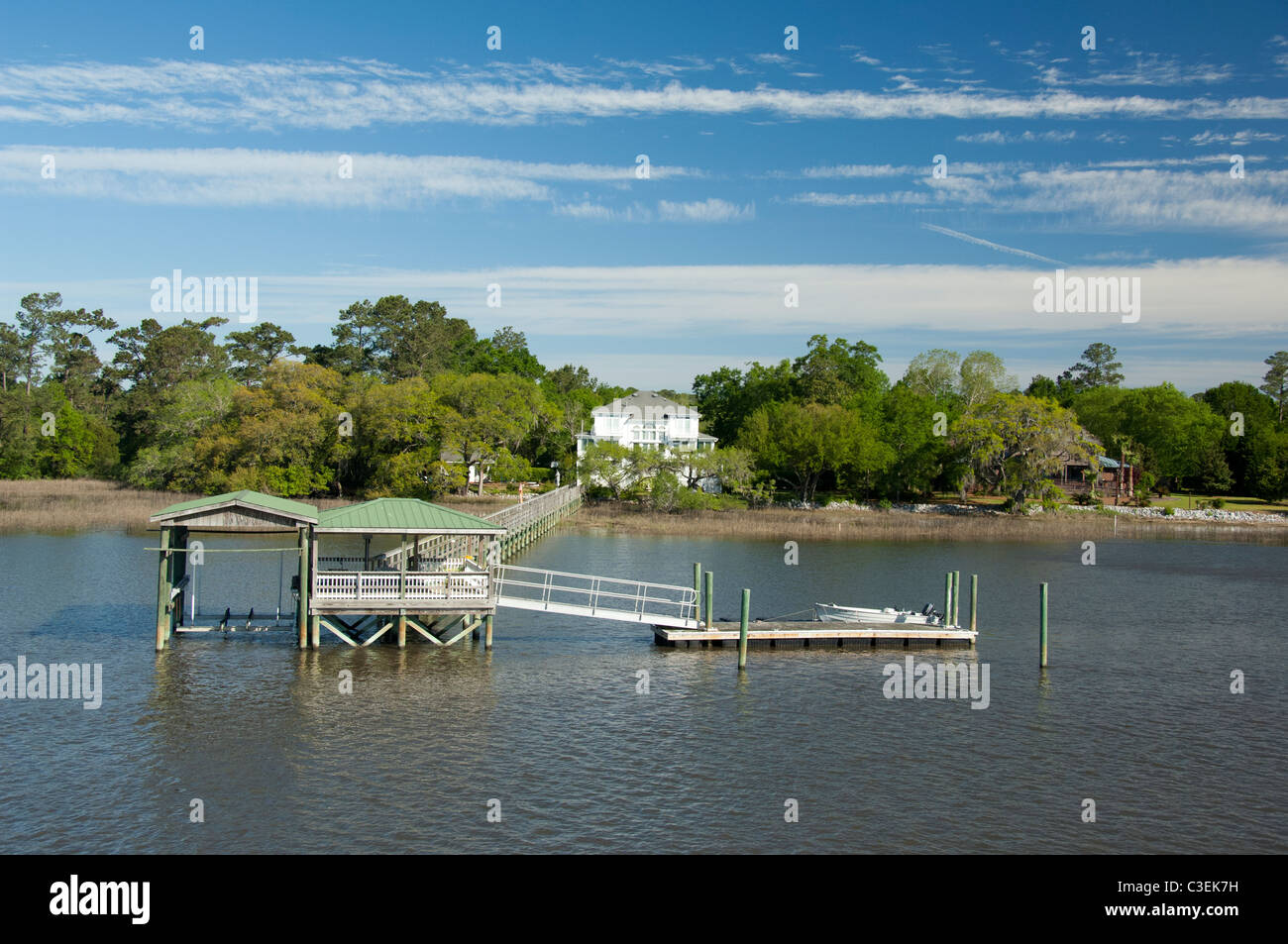 South Carolina. Typical homes with long docks along the Intracoastal