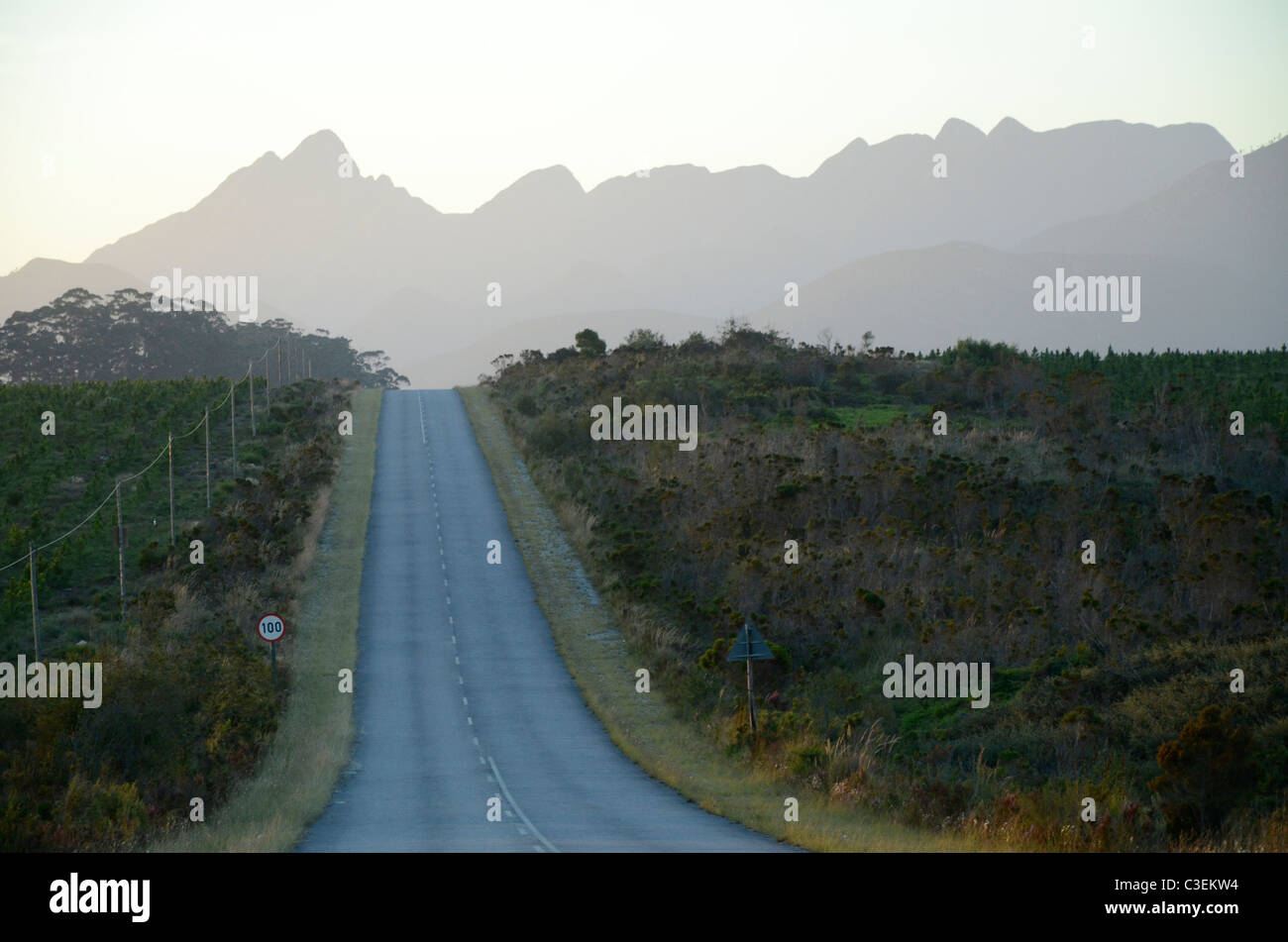 South African landscapes include desert, grassland, Bushveld and mountains. The Garden route has stunning mountains and coast Stock Photo