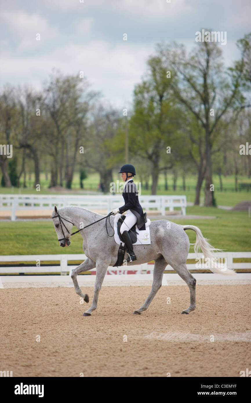 preparing for the dressage competition at the Rolex Three Day Eventing competition in Lexington, Kentucky. Stock Photo