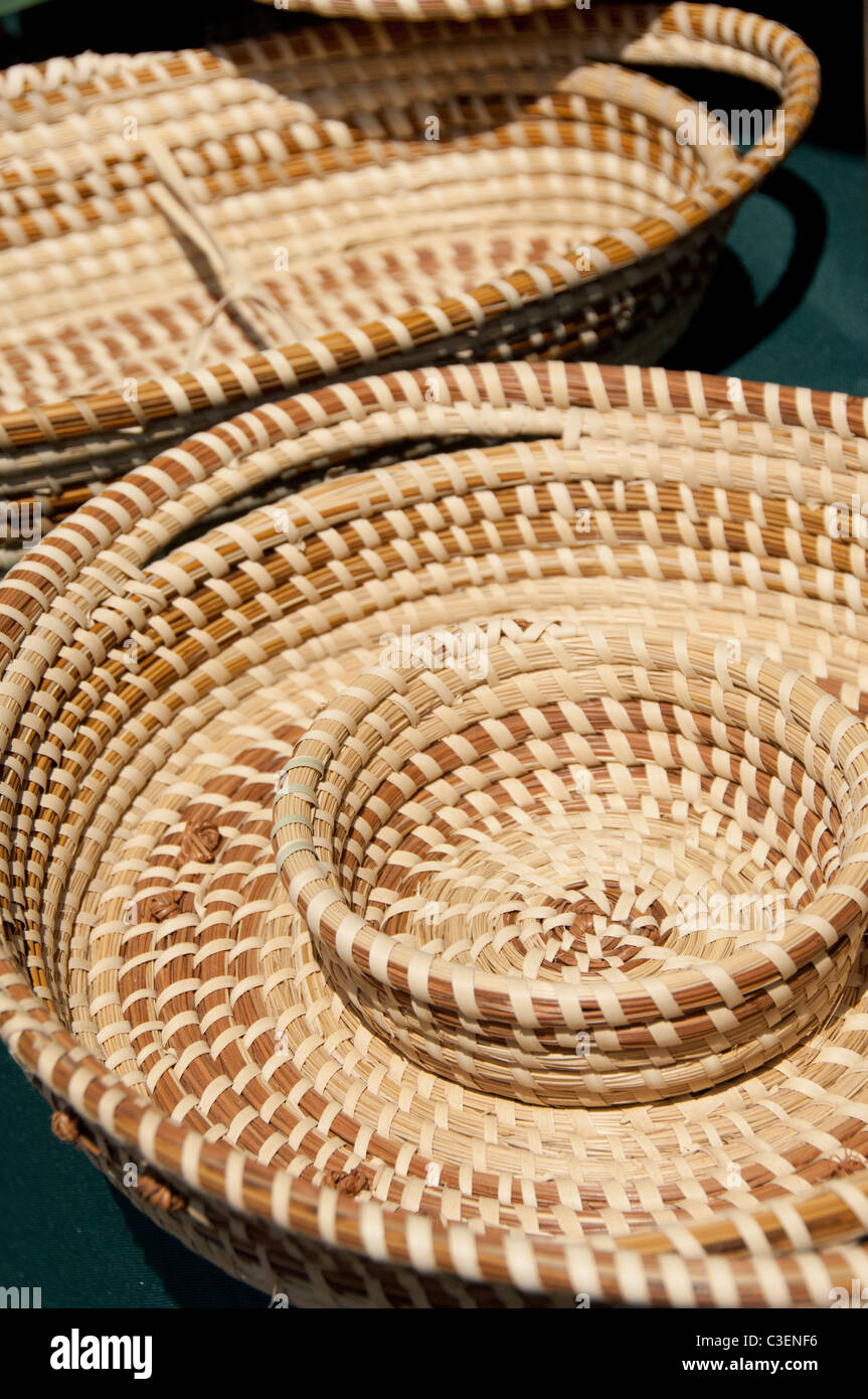 South Carolina, Charleston. Traditional handmade sweetgrass baskets