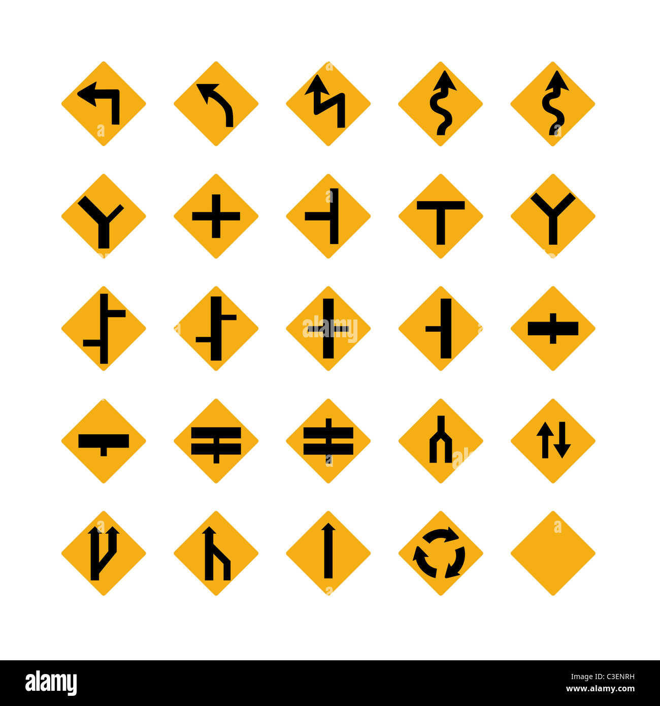 Illustrated set of amber traffic signs; isolated on white background Stock Photo
