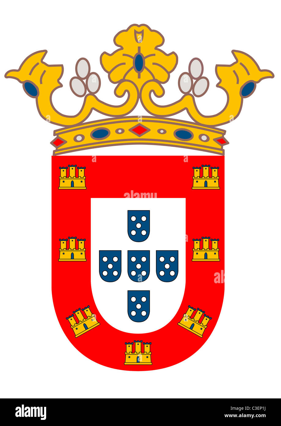 Spanish city of Cueta coat of arms; isolated on white background. Stock Photo