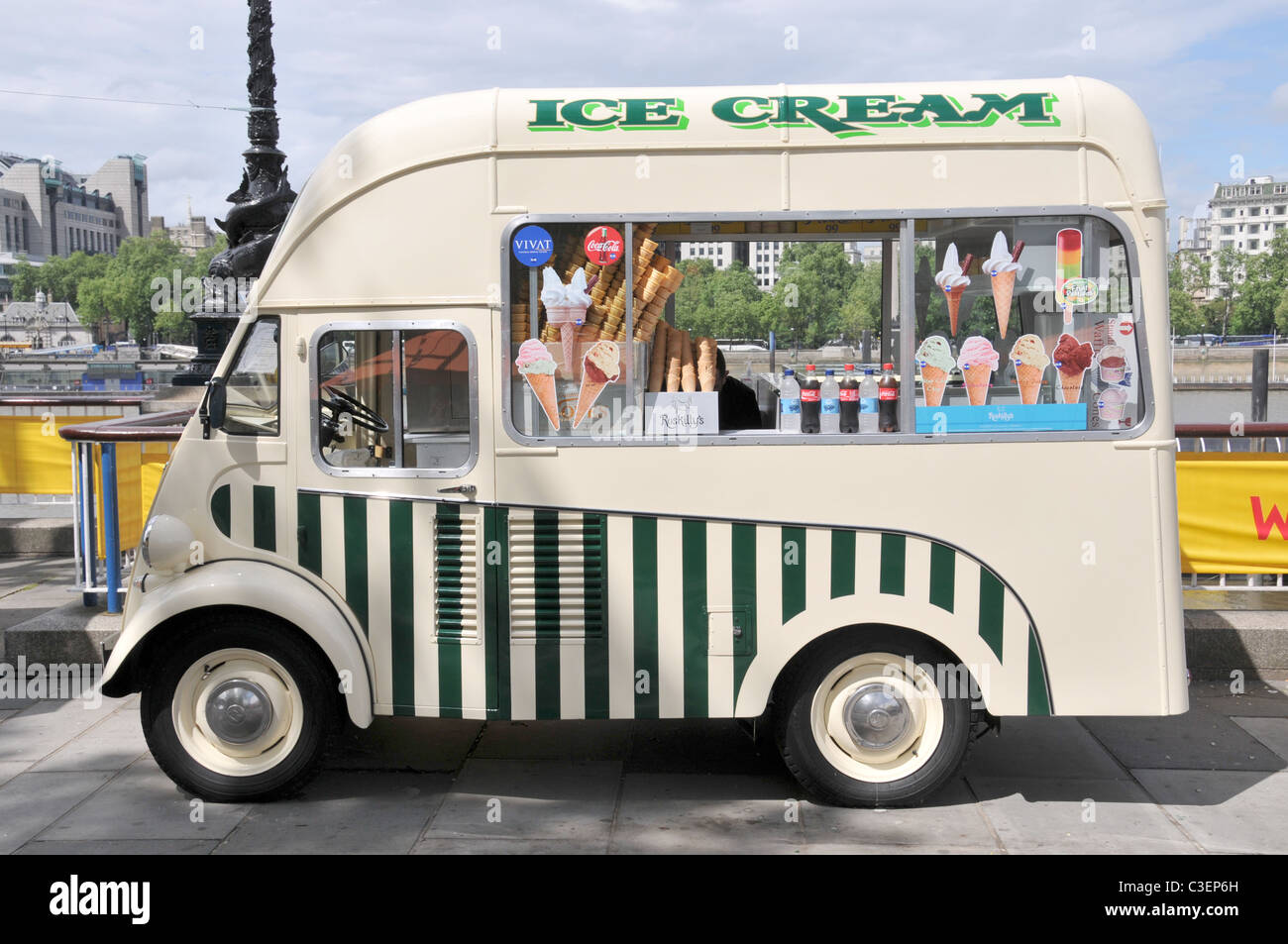 Traditional Ice Cream van in the sunshine London Southbank ices choc