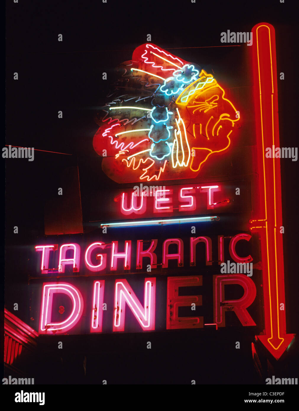 NativeAmerican, AmericanIndian neon sign above the West Taghkanic