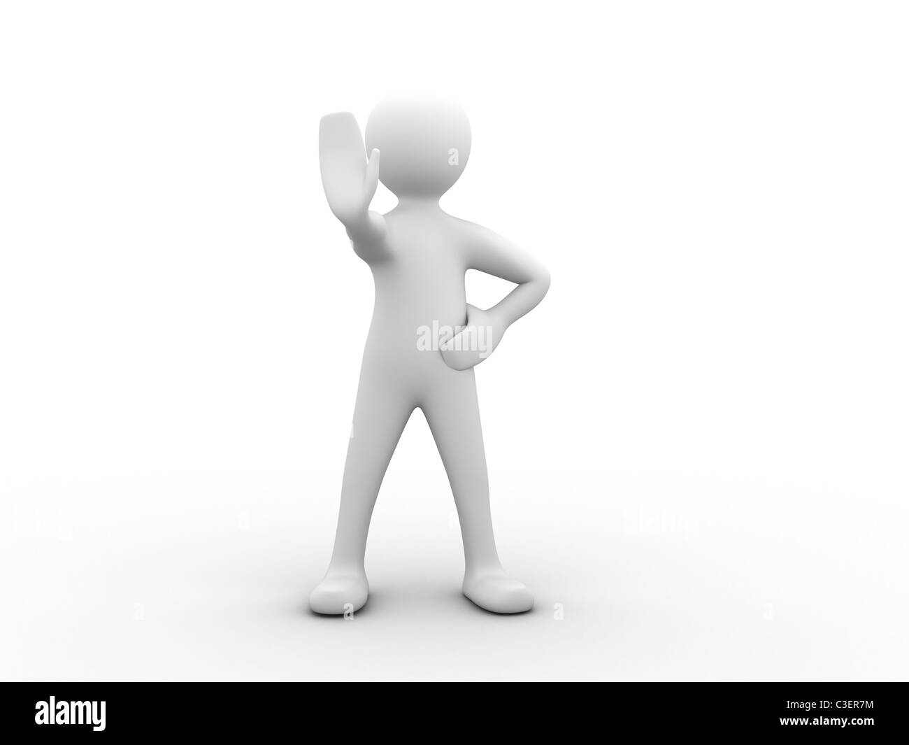 3d person standing with planted legs and holding hand in front of him in a stop gesture Stock Photo