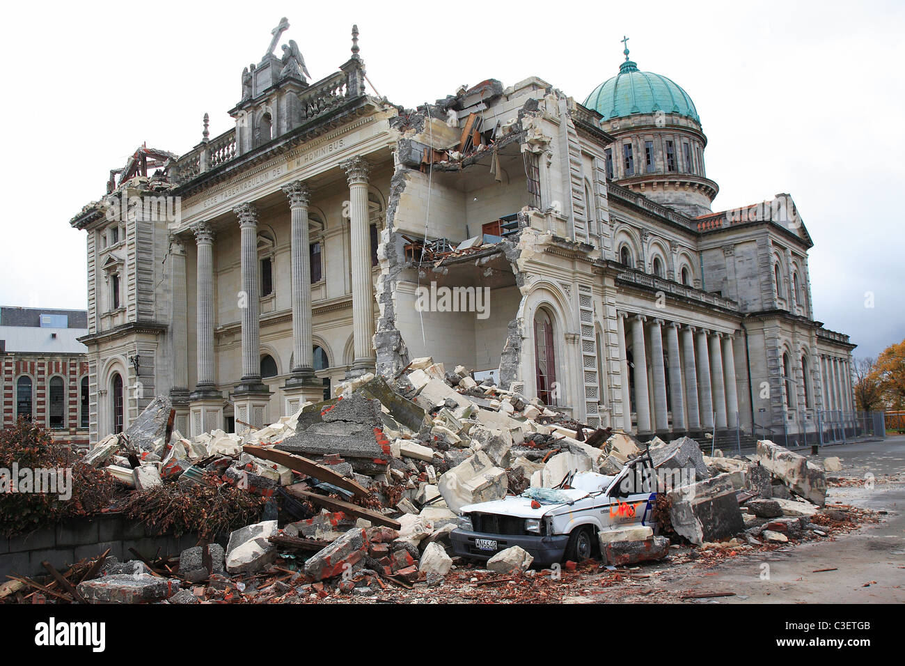 Catholic Cathedral damaged in the Christchurch earthquake Feb 22nd 2011 Stock Photo