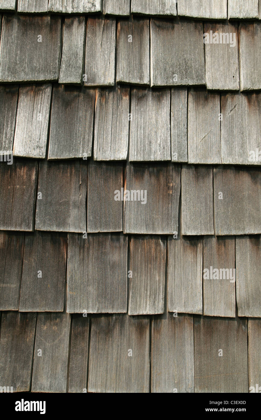 vertical image of gray wooden shingle roof Stock Photo