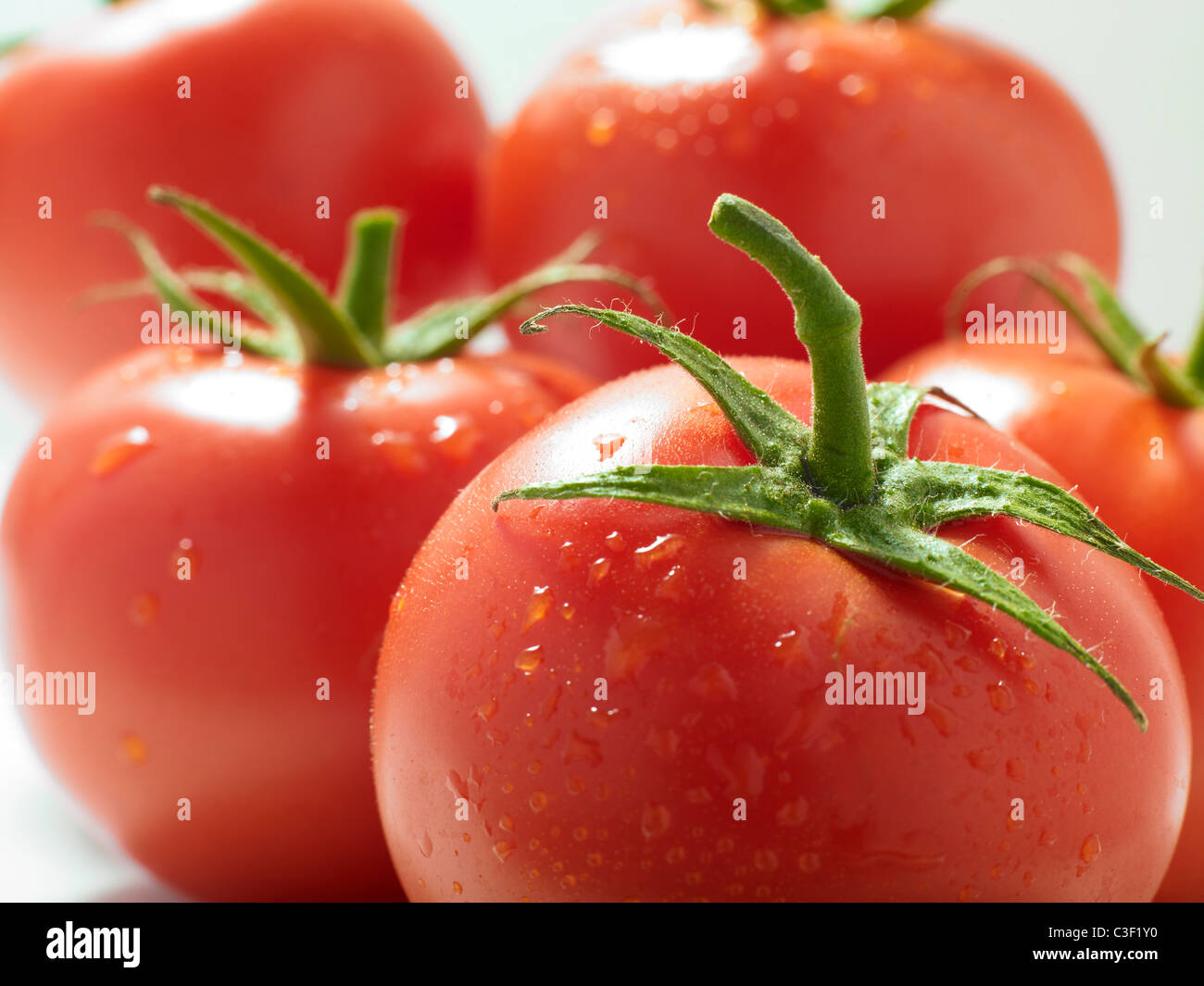 Fresh vine-ripened tomatoes Stock Photo