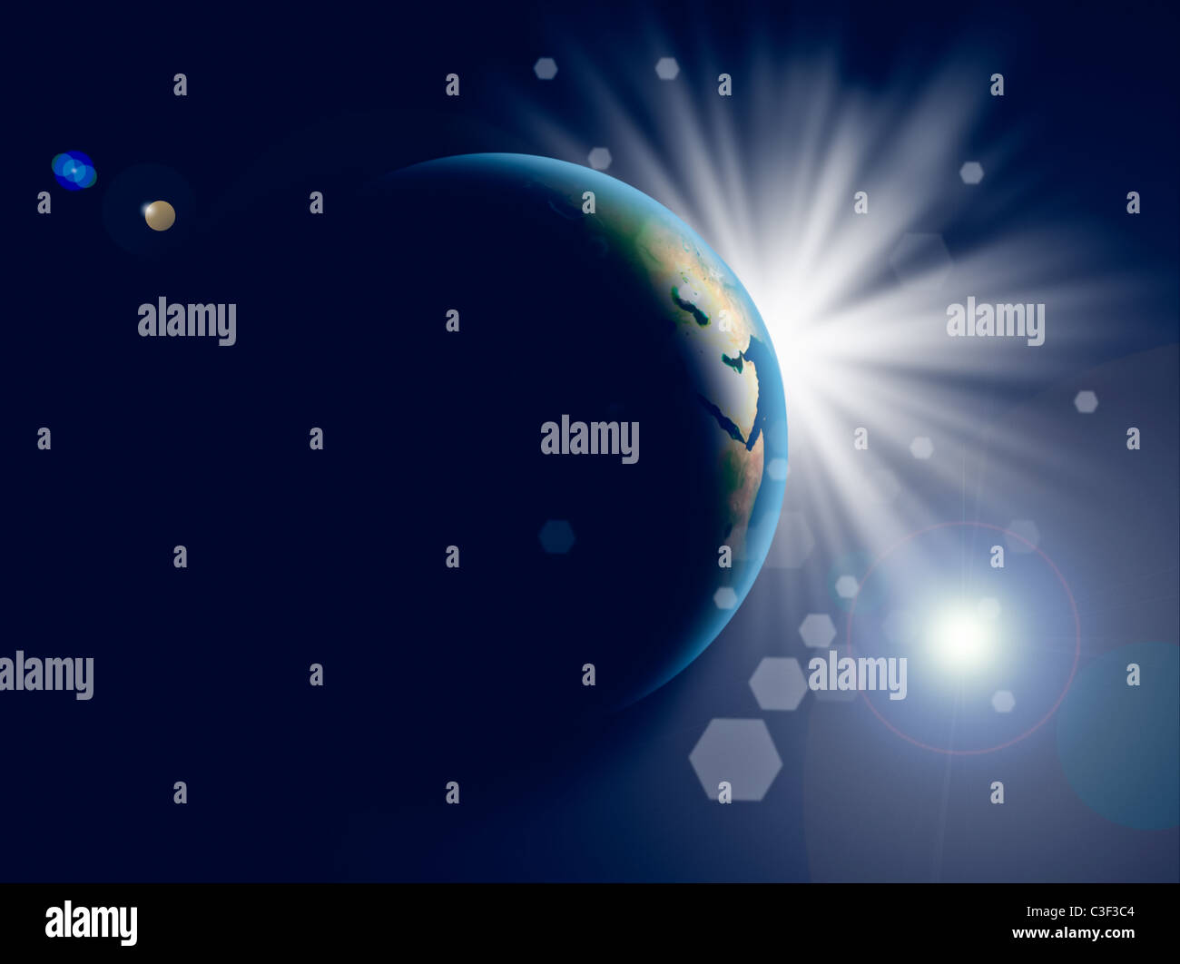 Planet earth and sunrise in the space Stock Photo - Alamy