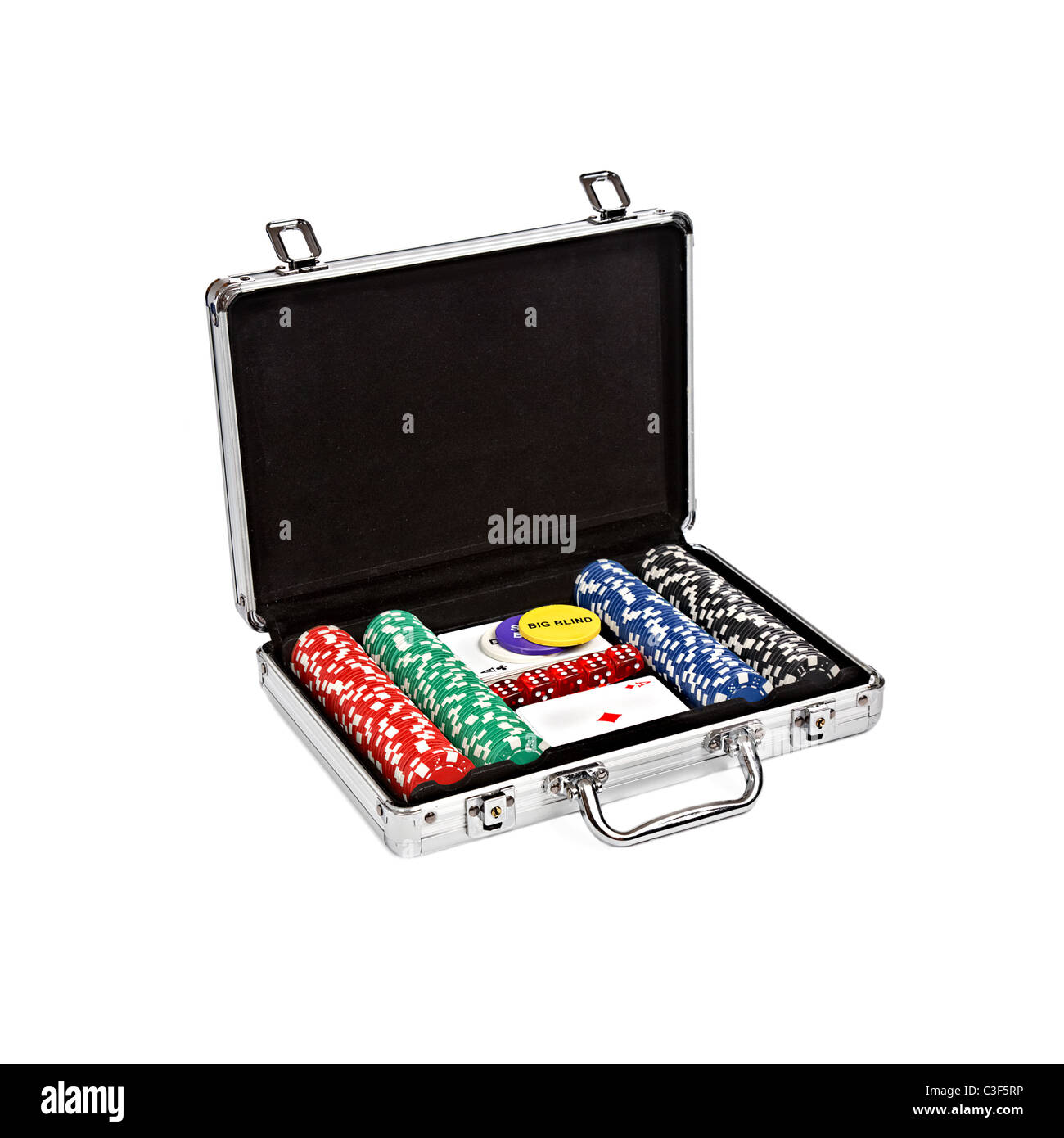 set for poker in suitcase isolated on white background Stock Photo