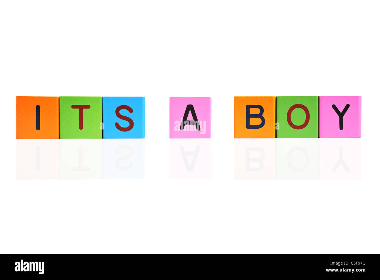 phrase ITS A BOY formed with wooden letter blocks Stock Photo Alamy