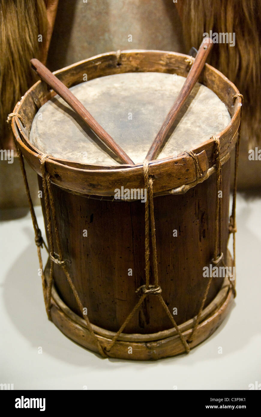 Mexico.Mexico city.National Museum of Anthropology.Nahuatl people culture. Musical instruments. Stock Photo