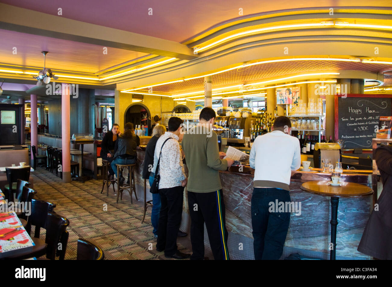 Interior of des Deux Moulins cafe bar tabac Featured in the film Amelie Rue Lepic 18e Montmartre Paris France Stock Photo