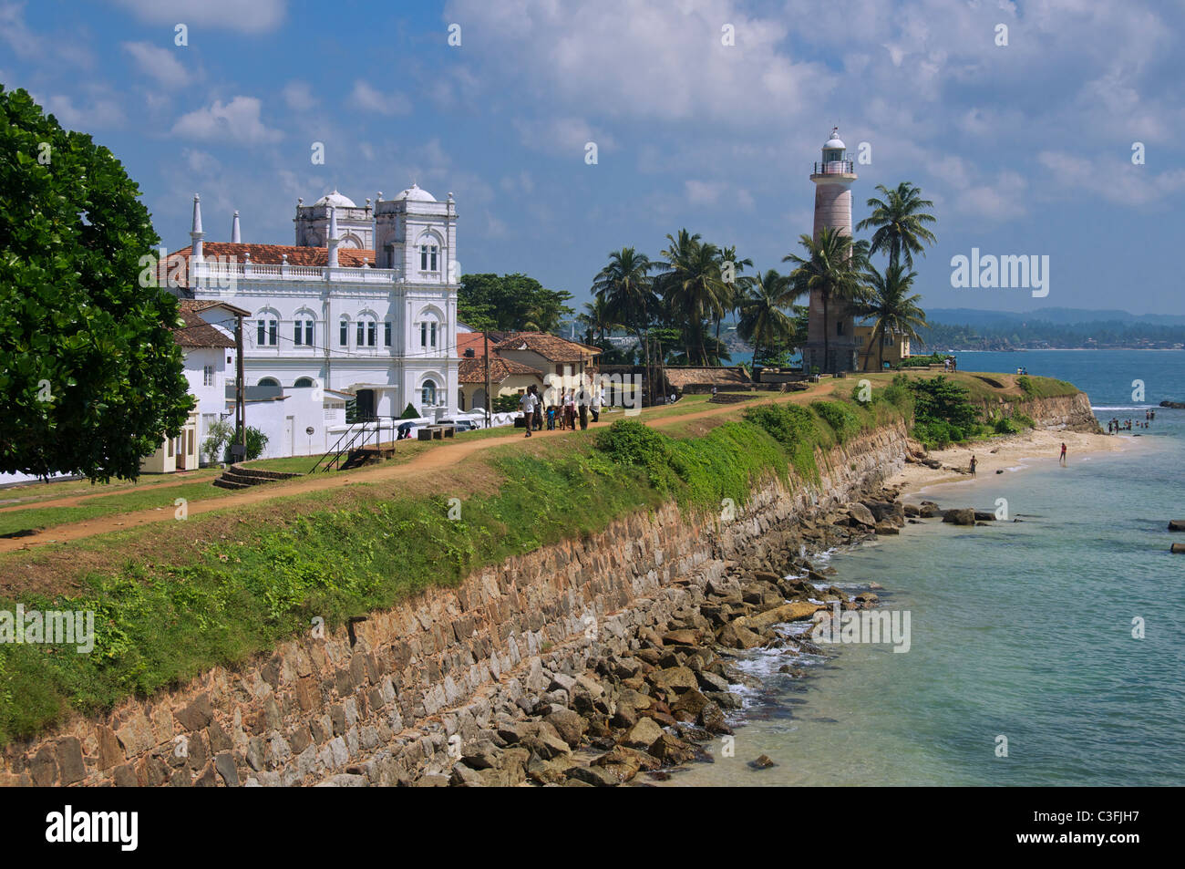 Jumma Masjid, Galle Lighthouse and Ramparts Fort Galle Sri Lanka Stock Photo